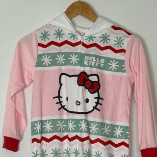 Photo of Hello Kitty Sanrio Girls 7/8 Christmas Hooded Fleece Pajama Jumpsuit NWT