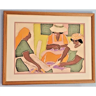 Photo of Original Gloria Lynn Textile Batik Painting Signed GL 88 Caribbean West Indian