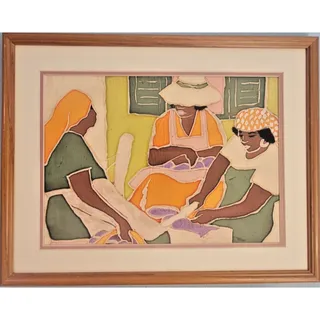 Photo of Original Gloria Lynn Textile Batik Painting Signed GL 88 Caribbean West Indian