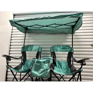 Photo of GoPlus Double Camping Chair Canopy Sunshade 2 Person Folding Cooler Bag Loveseat