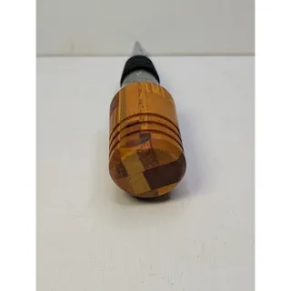 Photo of Segmented Wood Wine Bottle Stopper Silver Tone Metal Rubber Seal Barware 4.5 in