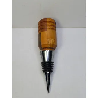 Photo of Segmented Wood Wine Bottle Stopper Silver Tone Metal Rubber Seal Barware 4.5 in