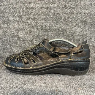 Photo of Propét Womens Black Leather Comfort Sandals Cut Out Floral Detail Shoes 7.5 Wide