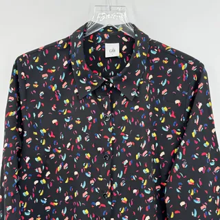 Photo of Cabi Ferri blouse women's large confetti print black button front career office 