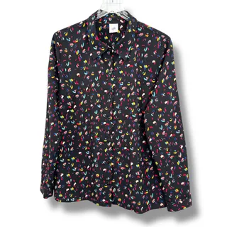 Photo of Cabi Ferri blouse women's large confetti print black button front career office 
