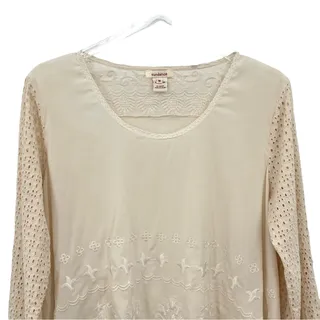 Photo of Sundance embroidered eyelet lace tab sleeve lagenlook blouse tunic top M
