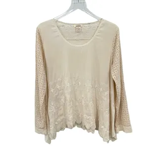 Photo of Sundance embroidered eyelet lace tab sleeve lagenlook blouse tunic top M