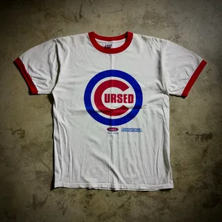 Photo of 2000s Cubs Parody Ringer Tee CURSED Don't Cry Lil Cubbie Goat L