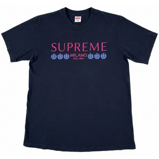 Photo of Supreme Milano T Shirt Mens Medium Navy Blue Pink Logo SS21 2021 Made USA