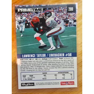 Photo of Lawrence Taylor 1992 Skybox Primetime #200 - New York Giants - NFL - Fresh Pull