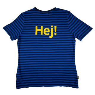 Photo of Ikea Hej! Employee Uniform T Shirt Womens I/J Blue Navy Striped Shaped