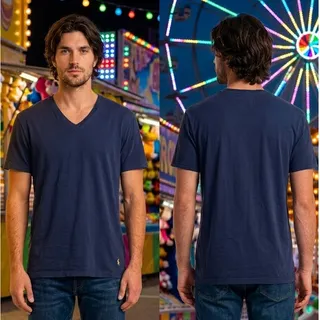 Photo of Polo Ralph Lauren Short Sleeve V-Neck Logo Navy T-Shirt Men's Large 44" Chest