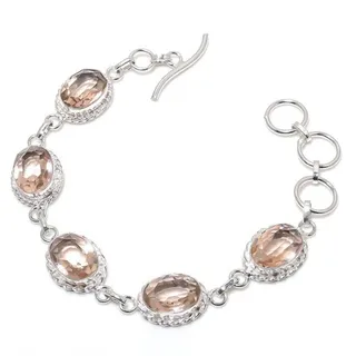Photo of Peach Oval Cut Morganite Gemstone 925 Sterling Silver Plated Jewelry Bracelet 