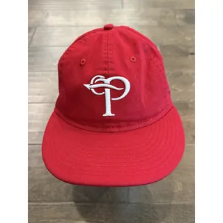Photo of New Era X Over The Pitch Collaboration Retro Crown Red SnapBack Hat Size M/L