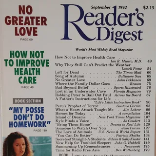 Photo of Reader's Digest Magazine September 1992 Vintage Back Issue Collectible