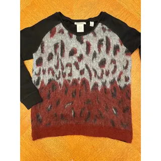 Photo of Maison Scotch Mohair Blend Sweater Medium Black Red Gray Leopard Print Crewneck