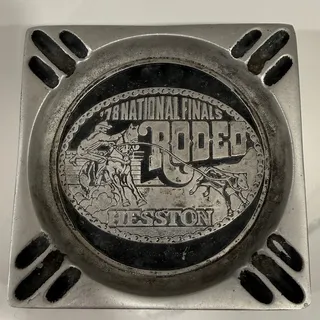 Photo of Vintage Collectable Ashtray Hesston NFR Rodeo 1978 Heavy Pewter Western 7x7 Inch