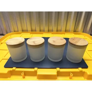 Photo of Frosted Glass Jars Bamboo Lids Set of 4 10oz Candle Making Tumblers New