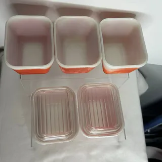 Photo of Vintage Pyrex Orange Red Refrigerator Dishes Set of 5 Milk Glass 2 Lids