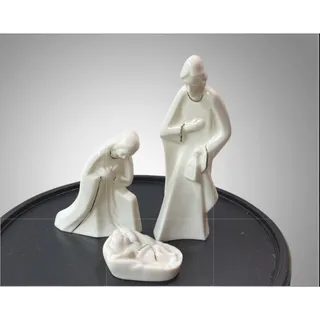 Photo of Vintage Mikasa Holy Night Nativity 3 Piece Ivory Gold Porcelain NOS Boxed