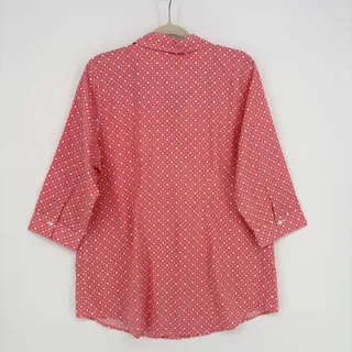 Photo of Chico's Women Size 2 US L No Iron Shirt Button Up Pink Geometric Cotton Classic