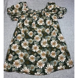 Photo of Wonderly Dress Womens XL Green Floral Linen Lyocell Smocked Peasant Boho