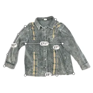 Photo of POL Corduroy Plaid Patchwork Shacket Large Distressed Read Fit