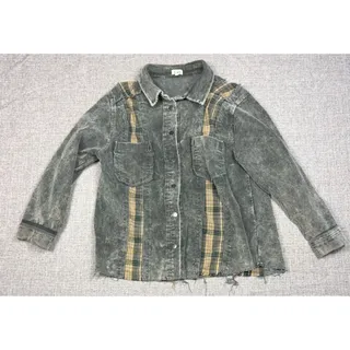 Photo of POL Corduroy Plaid Patchwork Shacket Large Distressed Read Fit