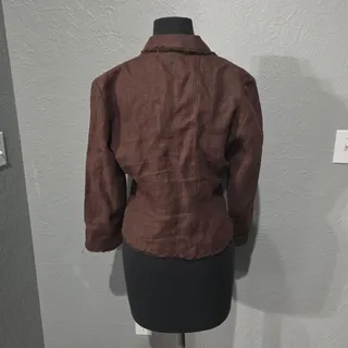 Photo of Harve Benard Chocolate Brown Linen Fringe Hem Jacket - Sz 8