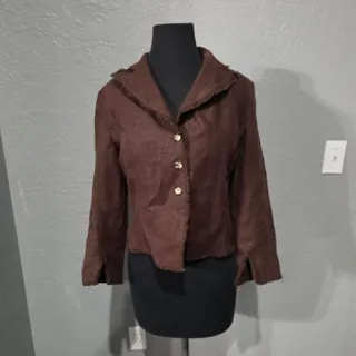Photo of Harve Benard Chocolate Brown Linen Fringe Hem Jacket - Sz 8