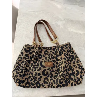 Photo of BAELAANAN&BAG CANVAS LEOPARD PRINT TOTE/SHOULDER BAG W/ DOUBLE HANDLES 