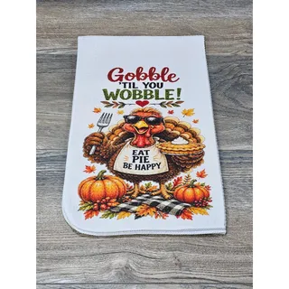 Photo of Gobble Til You Wobble Kitchen Towel Funny Thanksgiving Decor