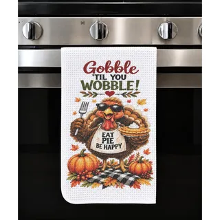 Photo of Gobble Til You Wobble Kitchen Towel Funny Thanksgiving Decor