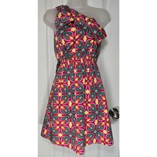 Photo of Ellen Ollie Sz 4 One Shoulder Dress Bow Bright Pink 80s 90s Southern Fit Flare