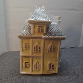Photo of Hand Painted Ceramic House Cookie Jar Yellow Walkers Collectible Decor