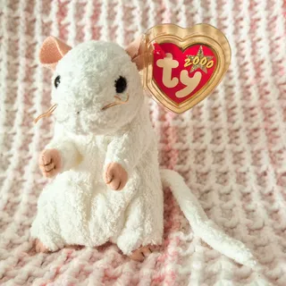 Photo of 2000 Ty Beanie Babies Cheezer White Mouse Plush Y2K Vintage Stuffed Animal