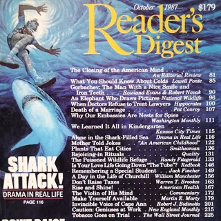 Photo of Reader's Digest Magazine October 1987 Shark Attack Cover Gorbachev Churchill