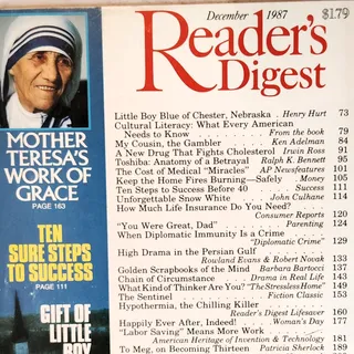Photo of Reader's Digest December 1987 Magazine Mother Teresa's Work of Grace Vintage