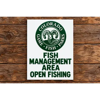 Photo of Colorado Fish Management Area Sign OPEN FISHING Game Parks Hike Trail Camp