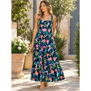 Photo of J.CREW Imogine Navy Floral Tiered Maxi Dress Size 10 Cotton Resort