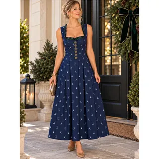 Photo of KAISER FRANZ JOSEF Austrian Dirndl Maxi Dress Navy Deer Print Size 38 US 6-8