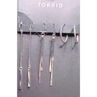 Photo of Torrid 3 Pair Silver Tone Dangle Bar Drop & Hoop Earrings Set NWOT
