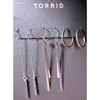 Photo of Torrid 3 Pair Silver Tone Dangle Bar Drop & Hoop Earrings Set NWOT
