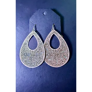 Photo of Rose Gold Tone Filigree Teardrop Dangle Earrings Boho Lace Design