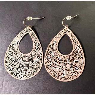 Photo of Rose Gold Tone Filigree Teardrop Dangle Earrings Boho Lace Design