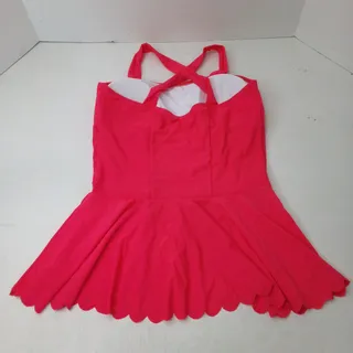 Photo of Hot Pink Halter Tankini Swim Dress Size L Scalloped Hem Sweetheart Neckline