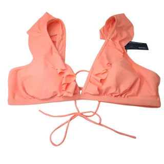 Photo of Summer Mae Women's Ruffle Bikini Top Coral Size L Halter Swimwear Beach