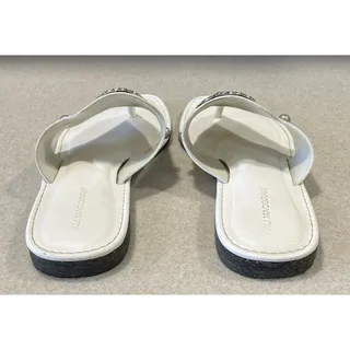Photo of Ali MacGraw White Leather Turquoise Boho Thong Sandals Women’s Size 40 EU/9.5 US
