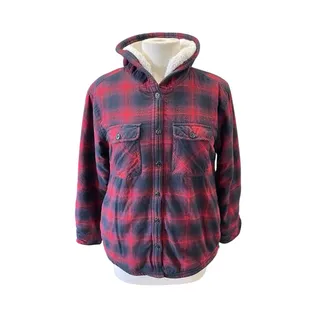 Photo of Boston Traders Hooded Jacket Red Black Plaid Sherpa Lining Women’s Size Medium