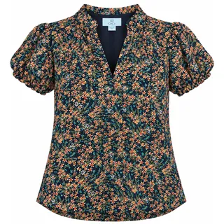 Photo of CeCe Women’s Size L Floral Blouse Navy Ditsy Print V-Neck Elastic Puff Sleeve Boho Top